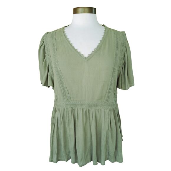 Haute Hippie Tribe Avery Peasant Blouse Top Sage Green Size Medium - Picture 2 of 8